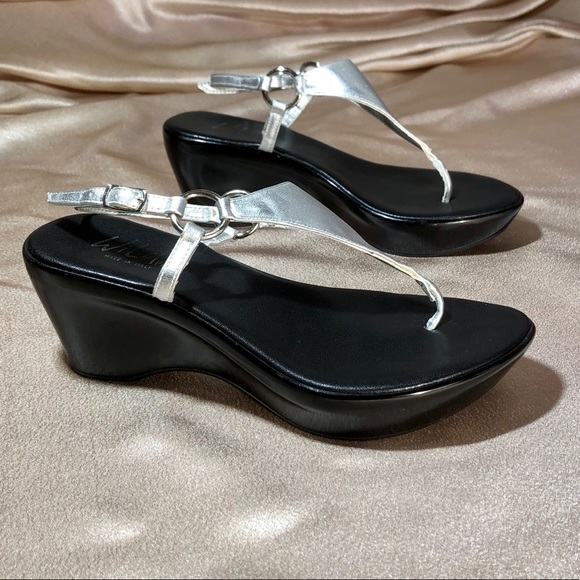 WILD PAIR Italy metallic silver leather sandals 9 - Picture 2 of 9